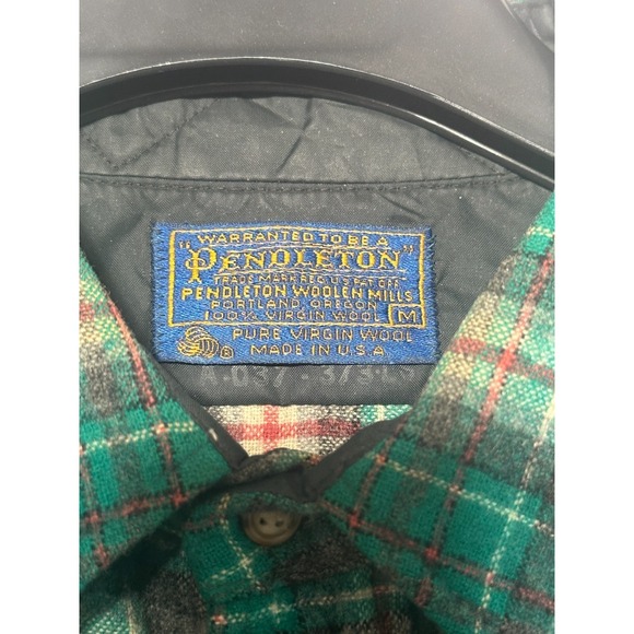Vintage Pendleton Shirt Mens Medium Button Up Green Plaid 100% Virgin Wool USA - Picture 5 of 6